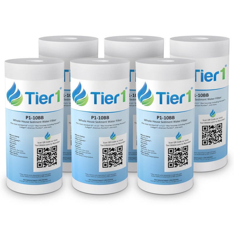 Tier1 1 Micron 10 Inch x 4.5 Inch | 6-Pack Spun Wound Polypropylene Whole House Sediment Water Filter Replacement Cartridge | Compatible with Pentek DGD-2501, 155359-43, Home Water Filter - Image 1